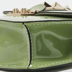Valentino Green Patent Leather Small Rockstud Glam Lock Flap Bag