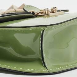 Valentino Green Patent Leather Small Rockstud Glam Lock Flap Bag