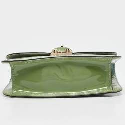 Valentino Green Patent Leather Small Rockstud Glam Lock Flap Bag