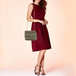 Pre Owned Valentino Olive Green Quilted Denim Medium Rockstud Spike Top Handle Bag