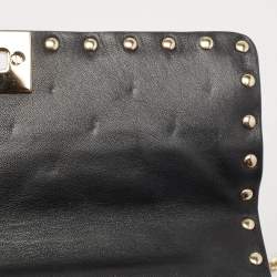 Pre Owned Valentino Gold Quilted Leather Medium Rockstud Spike Top Handle Bag