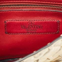 Pre Owned Valentino Gold Quilted Leather Medium Rockstud Spike Top Handle Bag