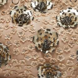 Pre Owned Valentino Beige Leather Sequin Beaded Applique Tote