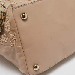 Pre Owned Valentino Beige Leather Sequin Beaded Applique Tote