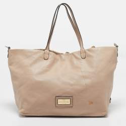 Pre Owned Valentino Beige Leather Sequin Beaded Applique Tote