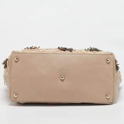 Pre Owned Valentino Beige Leather Sequin Beaded Applique Tote