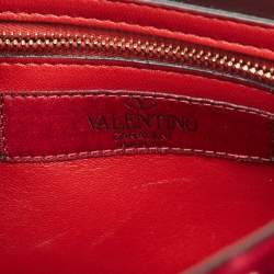 Pre Owned Valentino Burgundy Quilted Velvet Medium Rockstud Spike Top Handle Bag