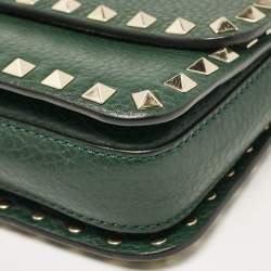 Pre Owned Valentino Green Leather Rockstud Flap Shoulder Bag