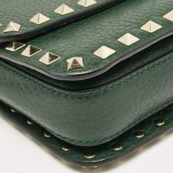 Pre Owned Valentino Green Leather Rockstud Flap Shoulder Bag
