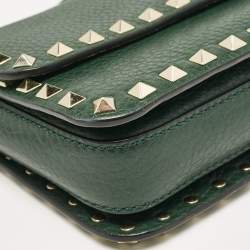 Pre Owned Valentino Green Leather Rockstud Flap Shoulder Bag
