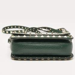 Pre Owned Valentino Green Leather Rockstud Flap Shoulder Bag