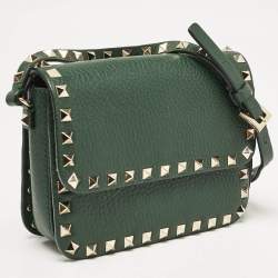 Pre Owned Valentino Green Leather Rockstud Flap Shoulder Bag