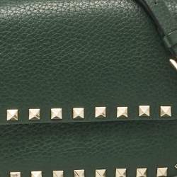 Pre Owned Valentino Green Leather Rockstud Flap Shoulder Bag