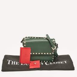 Pre Owned Valentino Green Leather Rockstud Flap Shoulder Bag