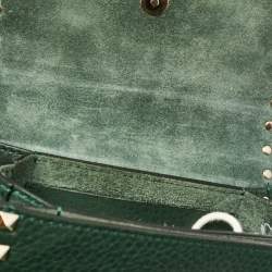 Pre Owned Valentino Green Leather Rockstud Flap Shoulder Bag