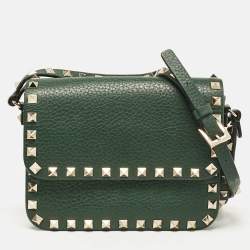 Pre Owned Valentino Green Leather Rockstud Flap Shoulder Bag