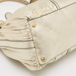 Valentino Gold Pleated Leather Crystal Catch Satchel