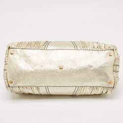 Valentino Gold Pleated Leather Crystal Catch Satchel