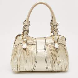 Valentino Gold Pleated Leather Crystal Catch Satchel