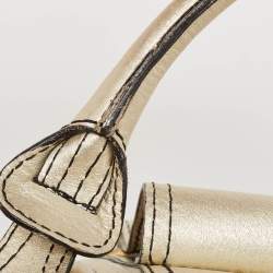 Valentino Gold Pleated Leather Crystal Catch Satchel