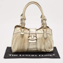 Valentino Gold Pleated Leather Crystal Catch Satchel