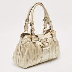 Valentino Gold Pleated Leather Crystal Catch Satchel
