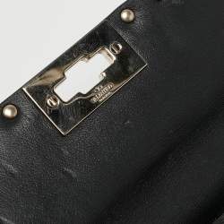 Pre Owned Valentino Black Quilted Leather Medium Rockstud Spike Top Handle Bag