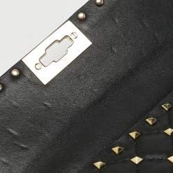 Pre Owned Valentino Black Quilted Leather Medium Rockstud Spike Top Handle Bag