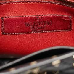 Pre Owned Valentino Black Quilted Leather Medium Rockstud Spike Top Handle Bag