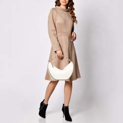 Pre Owned Valentino Off White Leather Small VLogo Moon Hobo