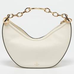 Pre Owned Valentino Off White Leather Small VLogo Moon Hobo