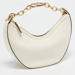 Pre Owned Valentino Off White Leather Small VLogo Moon Hobo