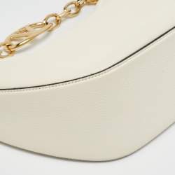 Pre Owned Valentino Off White Leather Small VLogo Moon Hobo