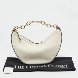 Pre Owned Valentino Off White Leather Small VLogo Moon Hobo