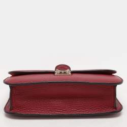 Valentino Burgundy Leather Medium Rockstud Glam Lock Flap Bag