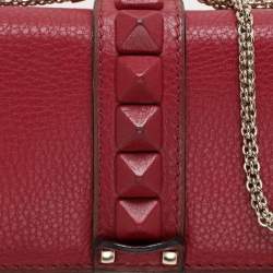 Valentino Burgundy Leather Medium Rockstud Glam Lock Flap Bag
