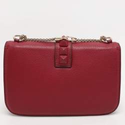 Valentino Burgundy Leather Medium Rockstud Glam Lock Flap Bag
