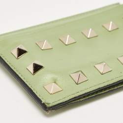 Pre Owned Valentino Green Leather Rockstud Card Holder