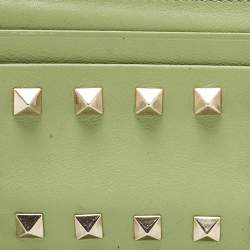 Pre Owned Valentino Green Leather Rockstud Card Holder