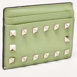 Pre Owned Valentino Green Leather Rockstud Card Holder