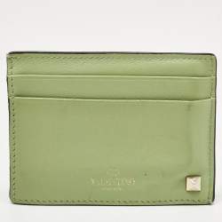 Pre Owned Valentino Green Leather Rockstud Card Holder