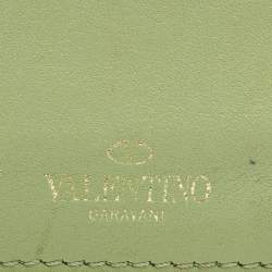 Pre Owned Valentino Green Leather Rockstud Card Holder