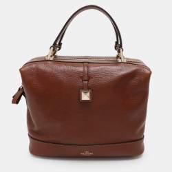 Pre Owned Valentino Brown Leather Roman Stud Satchel