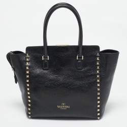 Pre Owned Valentino Black Leather Rockstud Trapeze Tote
