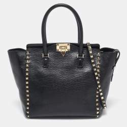 Pre Owned Valentino Black Leather Rockstud Trapeze Tote