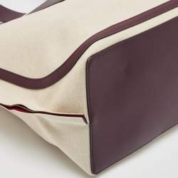 Pre Owned Valentino Burgundy/Beige Canvas and Leather Escape V logo Tote