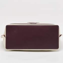Pre Owned Valentino Burgundy/Beige Canvas and Leather Escape V logo Tote