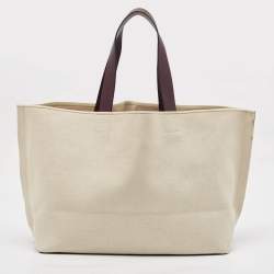 Pre Owned Valentino Burgundy/Beige Canvas and Leather Escape V logo Tote
