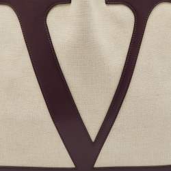 Pre Owned Valentino Burgundy/Beige Canvas and Leather Escape V logo Tote