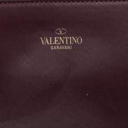Pre Owned Valentino Burgundy/Beige Canvas and Leather Escape V logo Tote